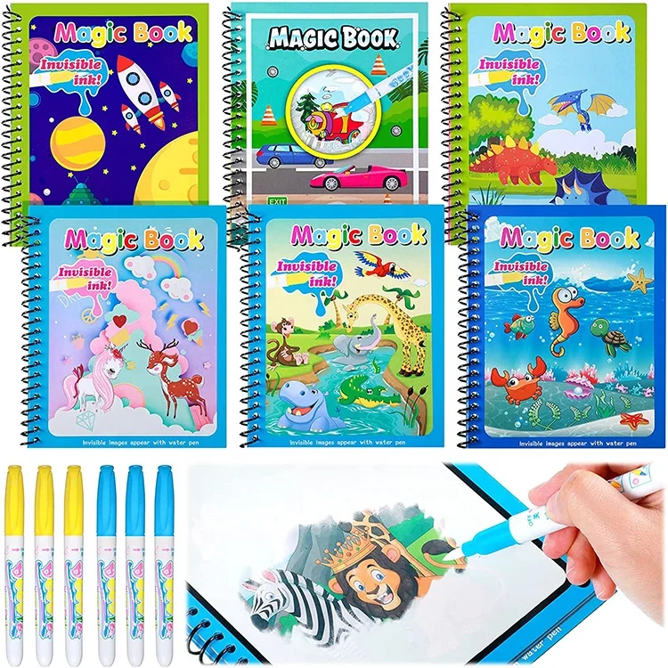 Educational magical watercolor drawing booklet and kids water full coloring painting reusable book set