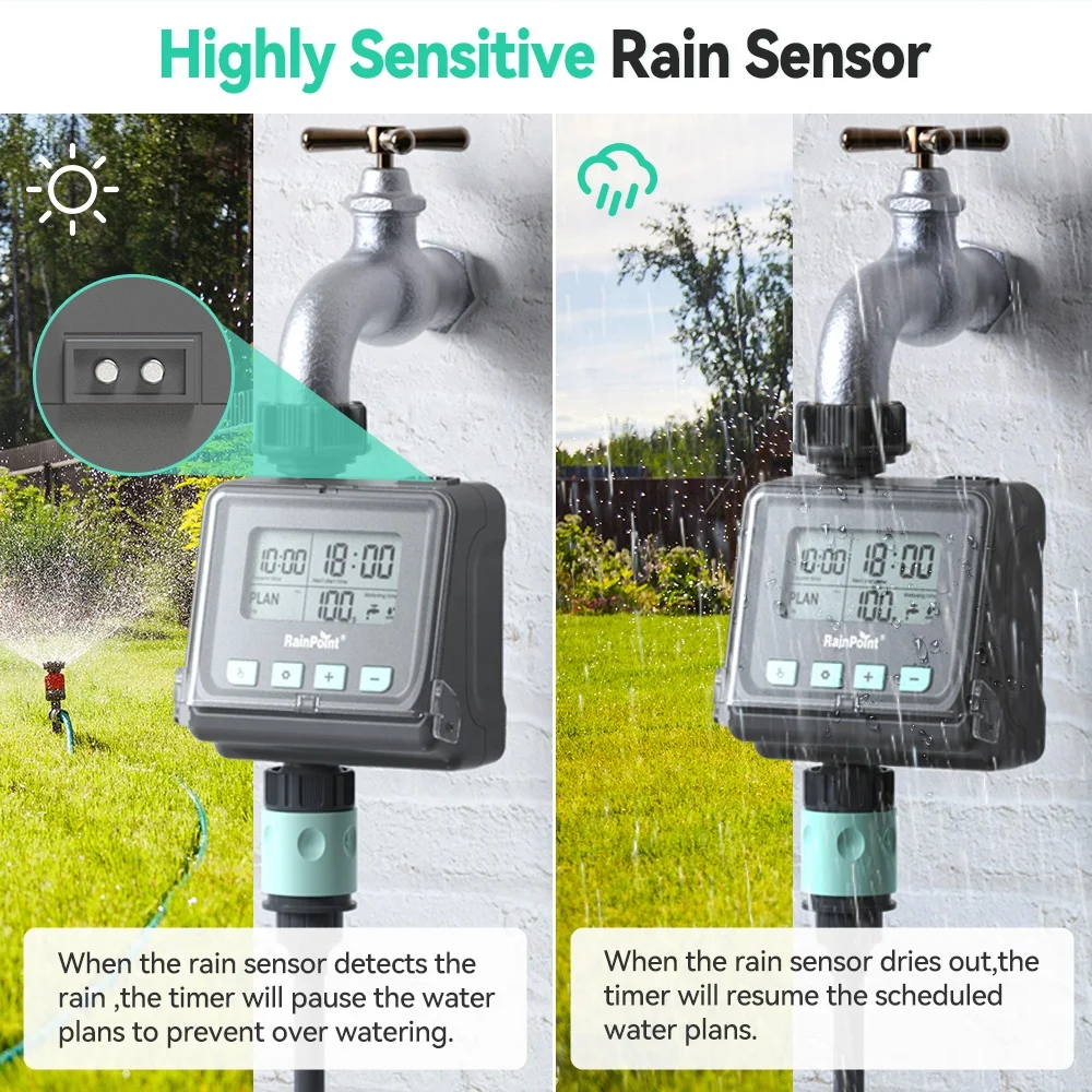 Rainpoint New Arrival Digital Water Timer Rainfall Sensor Rain Delay Automatic Irrigation 3 Plans Watering Computer Garden Timer