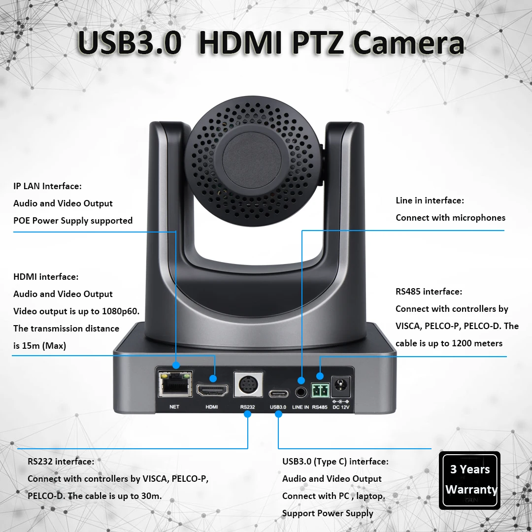 Short Delivery Date 72.5 Degree Wide View Angle 340 Degree Pan 2D 3D DNR USB Webcam Conference Camera