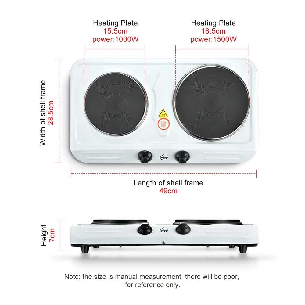 Andong Electric Double Burner Cooktop Countertop Burner Electric Stove Double Burner Hot Plate White