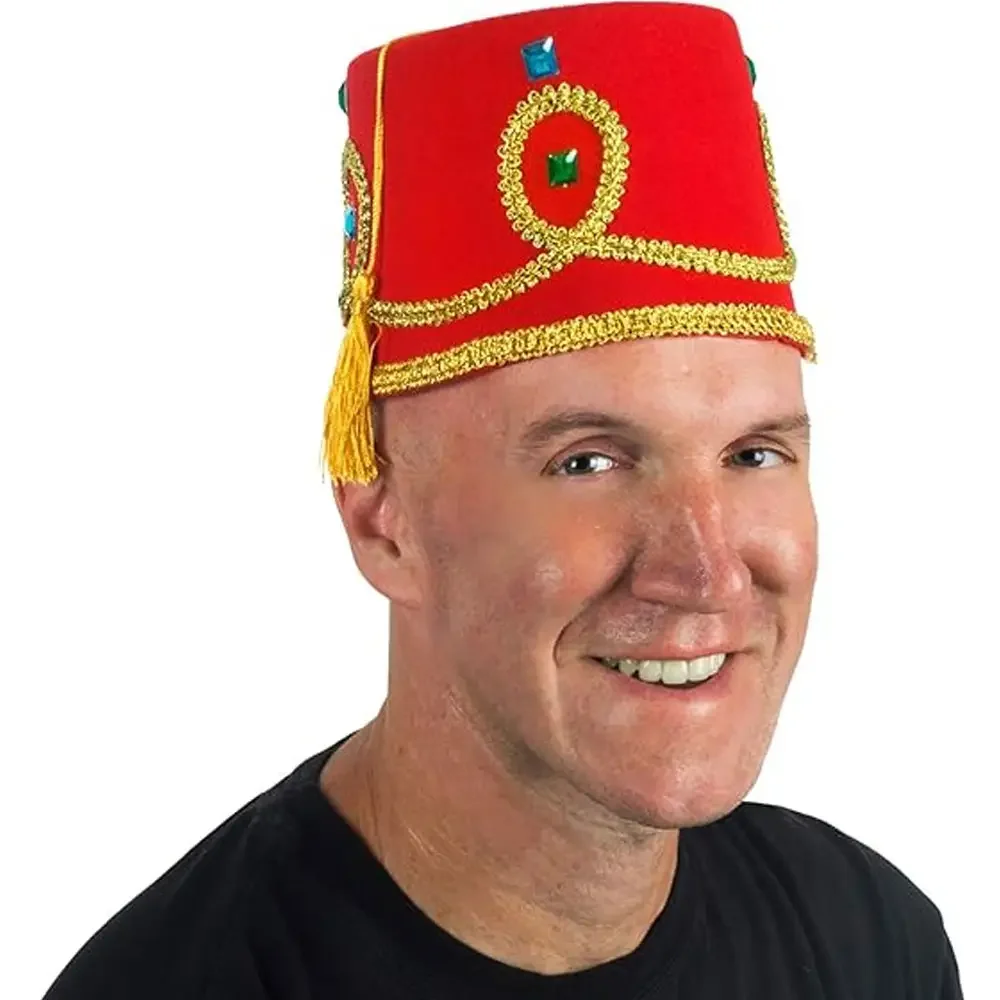 Turkish Hat Tarboosh Dress up Costume Party Moroccan Hats Green Fez with Gold Tassel
