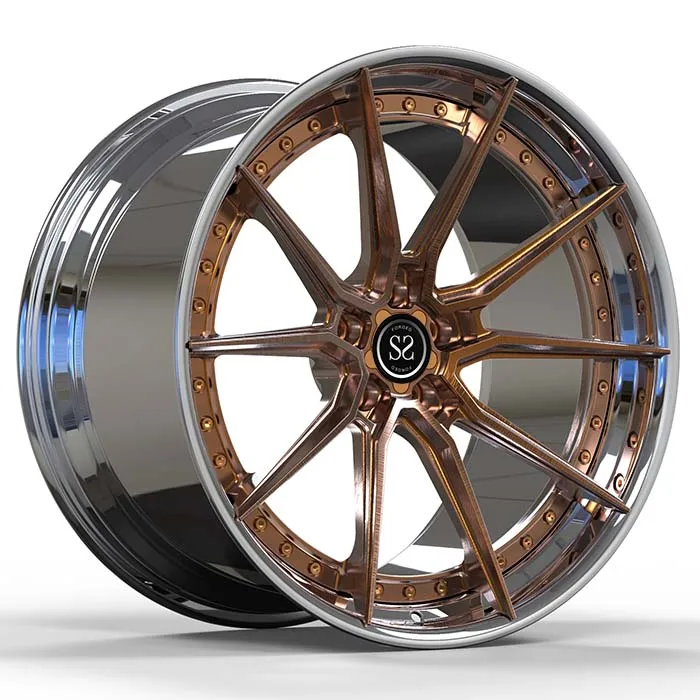 Custom 2-PC Forged Aluminum Alloy Rims Bronze Face Polished Barrel 18 19 20 21 22 Inches For Auid R8 RS 5 6
