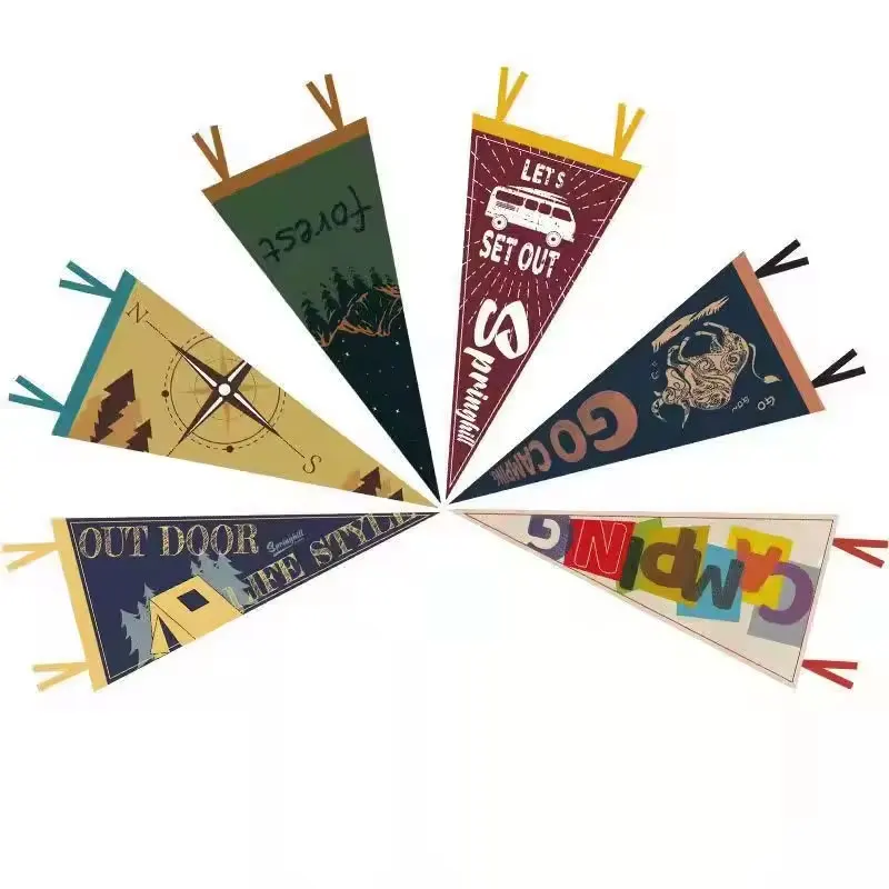 High Quality Camping Decoration Felt Custom Design Sublimation Printing Sports Flag Banner MINI Club School Pennant