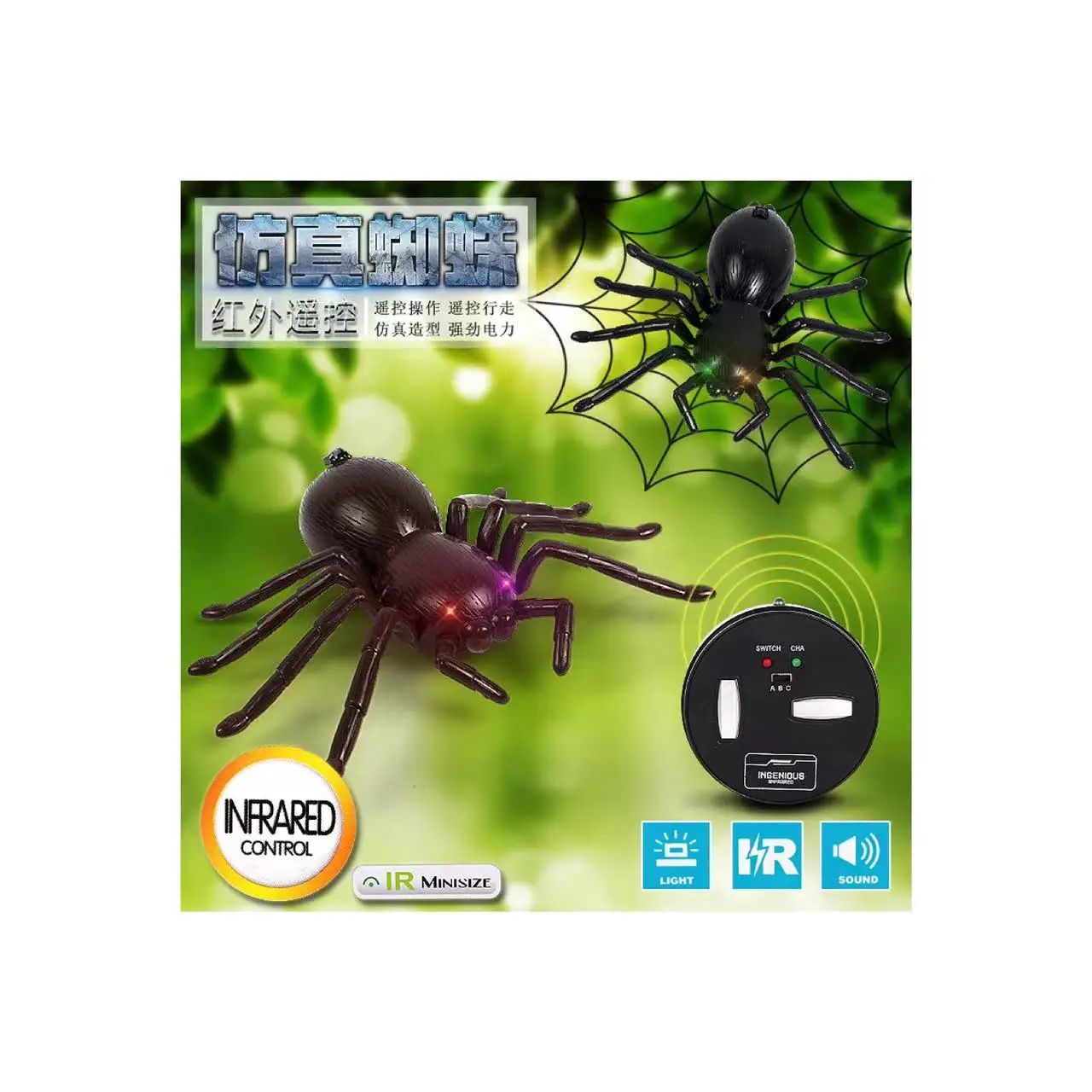 Hot selling toy Kids Infrared Remote Control Spider Plastic Walking Insect Black IR Animal Simulation Toys RC Spider with Light