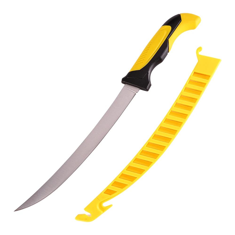 
 9 inch fishing knife with knife sharpener and protective sheet  