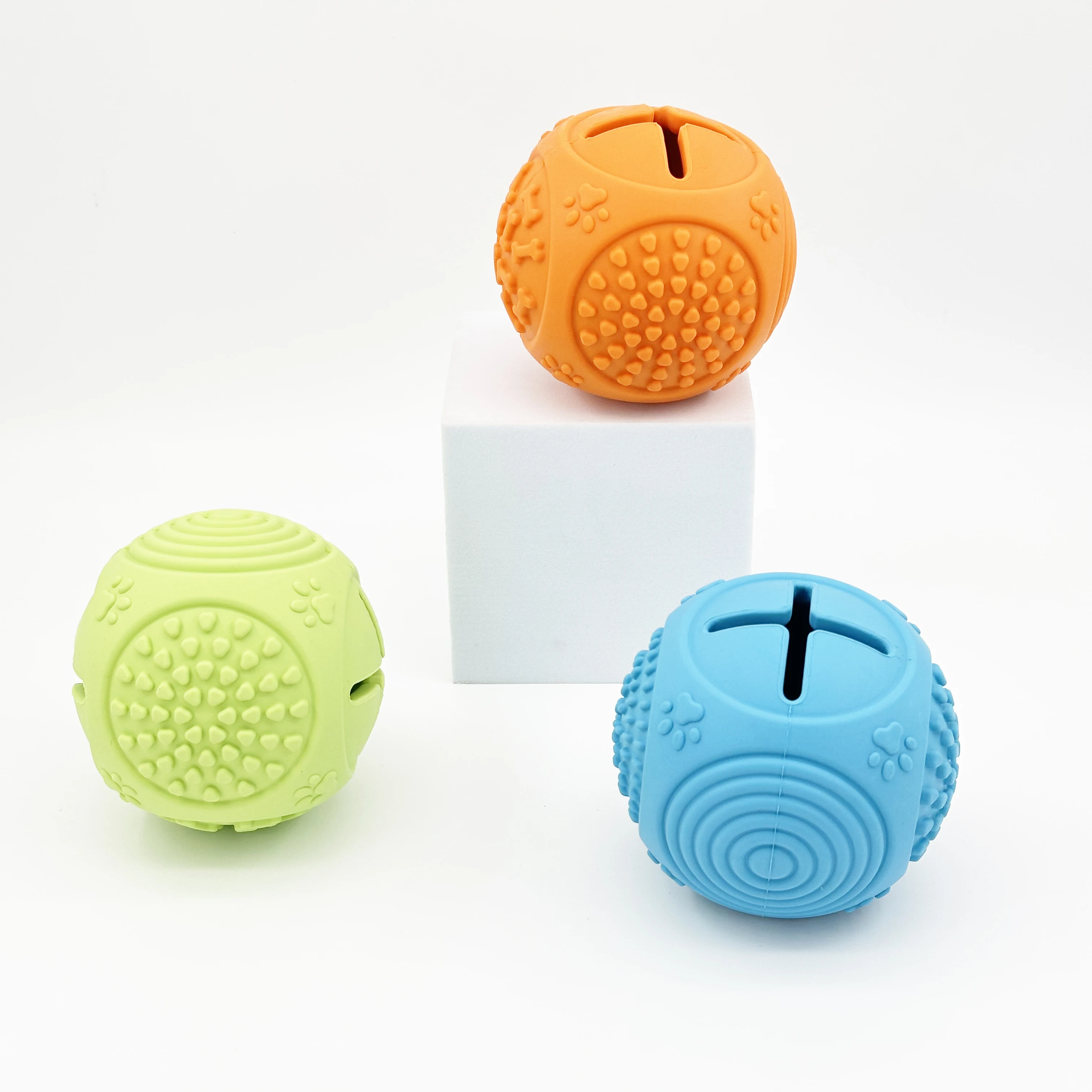 Pet Dog Toys Latex Dog Tough Chew Toys Tooth Cleaning Treat Ball Interactive Funny Dog TPR Rubber Ball Toy