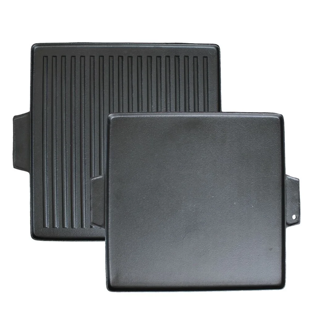 Enameled Square Cast Iron Reversible Grill Griddle Plate with Dual Handles for frying bacon eggs burgers kebabs Cookware Black