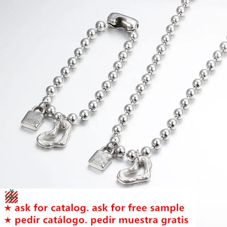 Ask for U Catalog Bangles N Necklace O Beads de 50 Fashion jewelry set joyeria top quality 316L link chain lock key Spain Brand