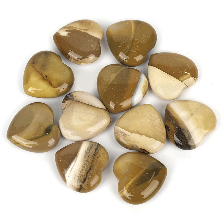 Top Selling Natural Raw Healing Crystal Yellow Mookaite Heart Beads Tumble Palm Stone