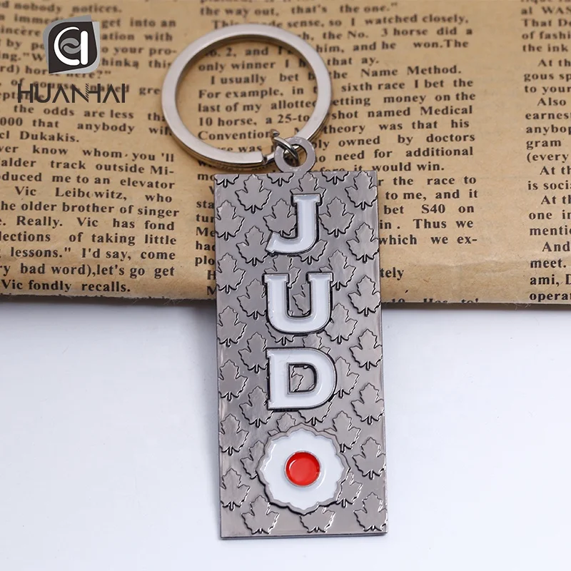 bulk custom black nickel plated metal enamel 3d logo key ring judo keychain