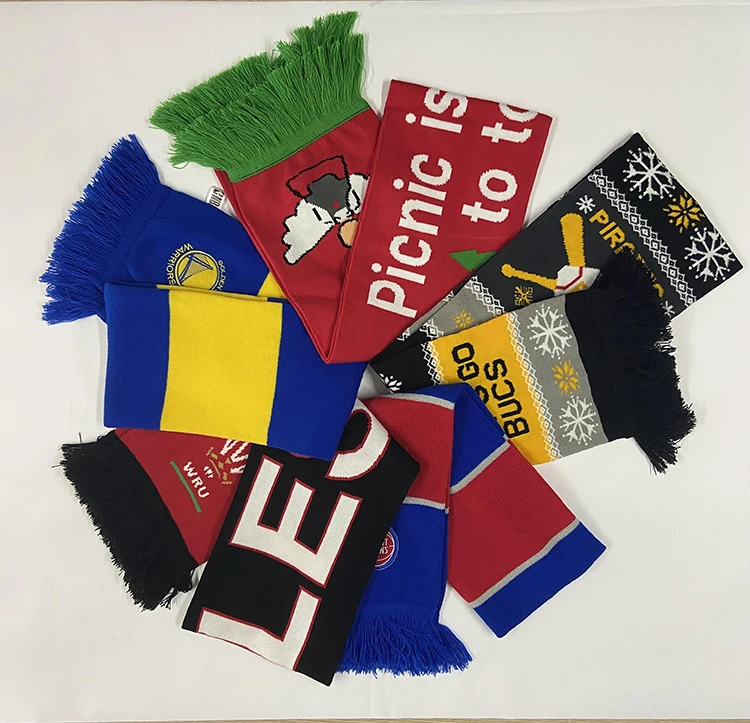 Wholesale Customized Logo Football Acrylic Knitted Fans Scarf Sport Team Decorative Custom Winter Scarf