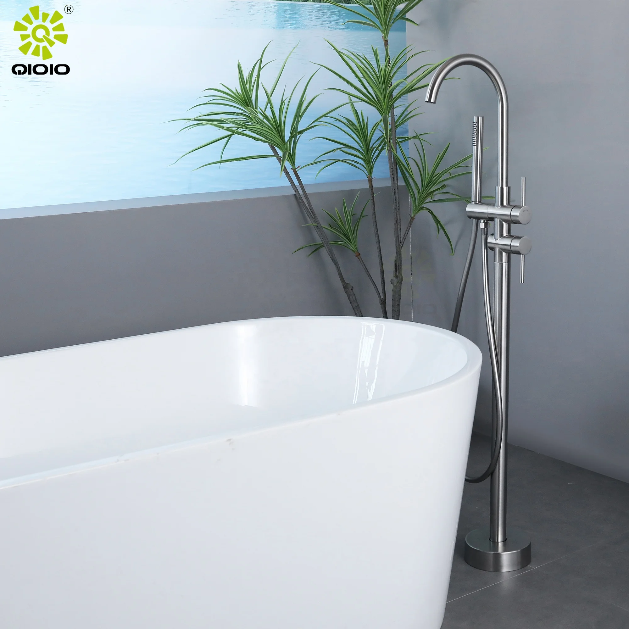 304 stainless steel mounted Free Standing Bath Shower Mixer bathroom upc floor stand bathtub faucet