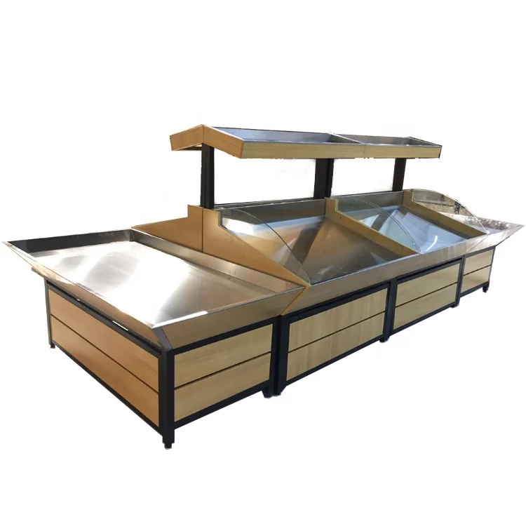 Unique Wooden Vegetables Display Shelves Supermarket Equipment for Shop Decoration