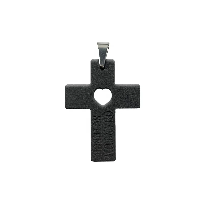 
Factory sell direct health care black Love Cross lava rock Lava quantum energy pendant with negative ions with OEM logo 
