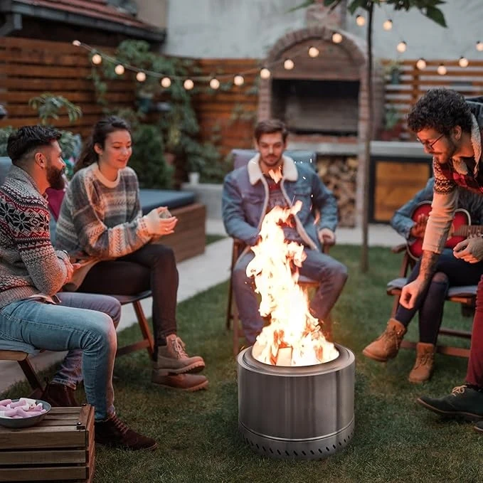 19 Inch Fire Pit with Stand, Smokeless Fire Pits for Outside Patio Camping,Large Smokeless Firepit with Removable Ash Pan