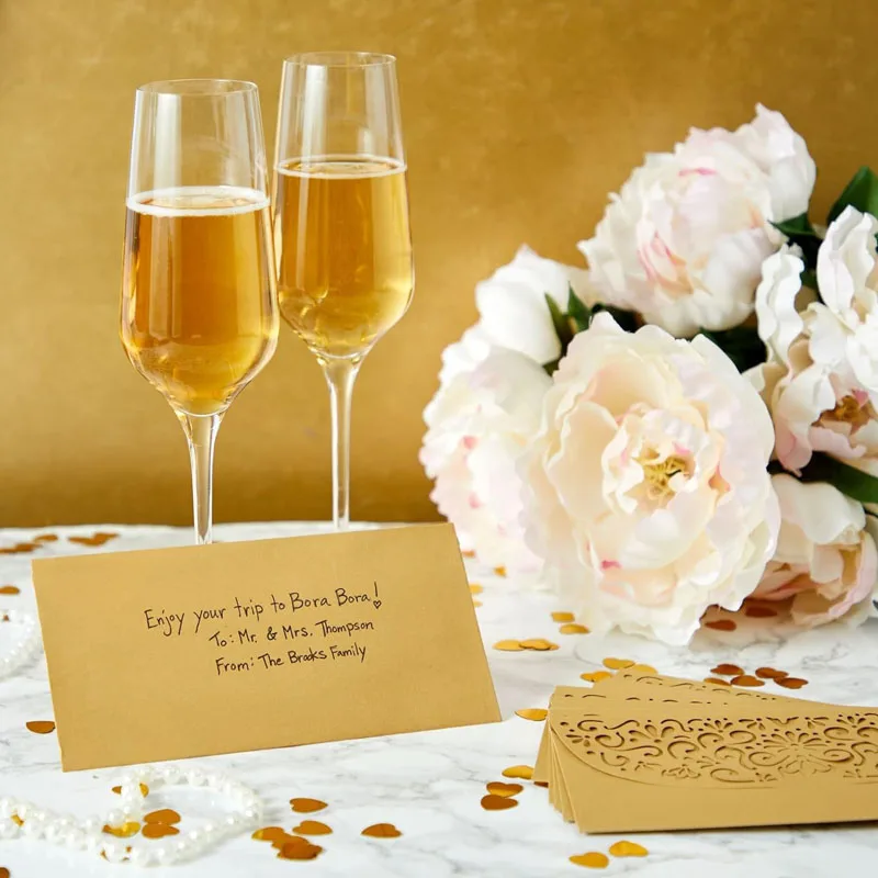 Custom Laser Cut Hollow Carving Stamping Gold Foil Paper Envelope For Greeting Card