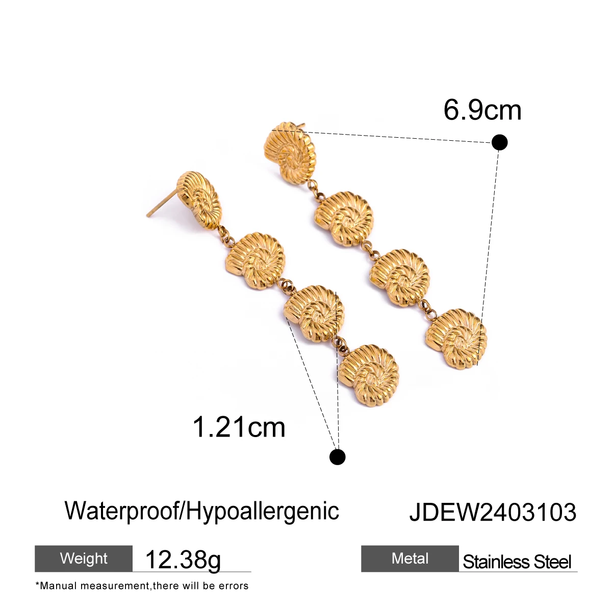 J & D 18k PVD нержавеющая сталь позолоченные персонализированные 4-слойные дизайнерские серьги для женщин