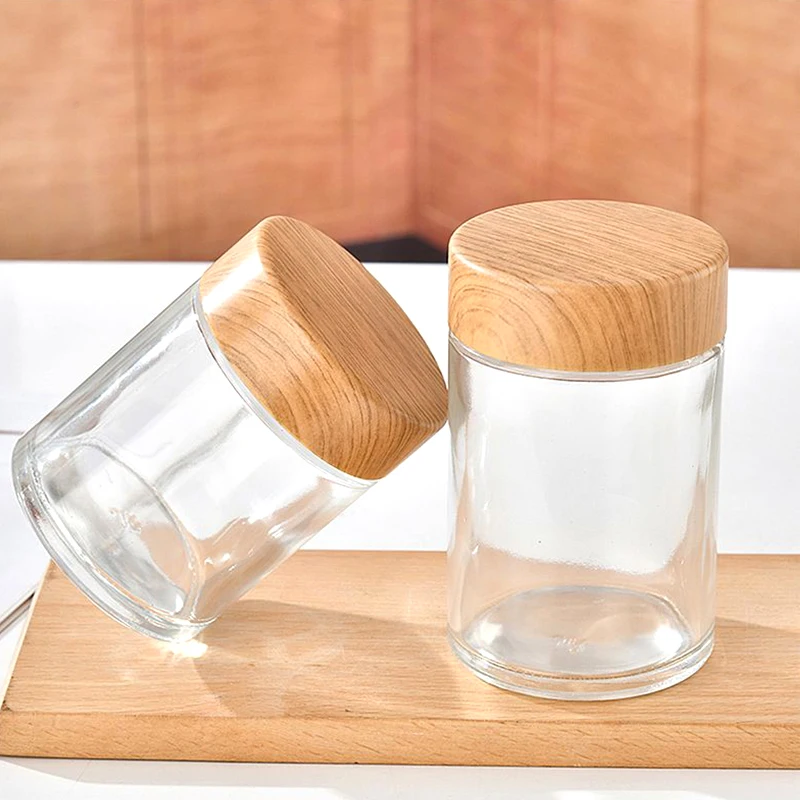 In Bulk Customized Round Glass Jar 180ml 250ml 500ml 750ml Container for Honey Jam Baby Food Storage with Wooden Metal Lid