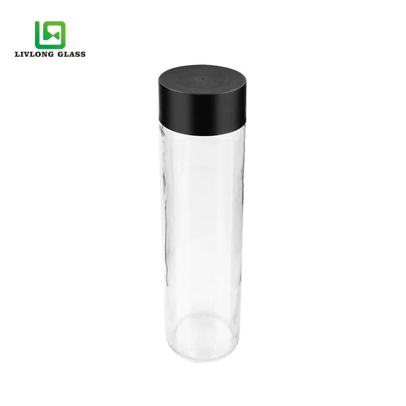 Wholesale 500ml 16OZ clear round voss drinking glass water bottle with screw CAP