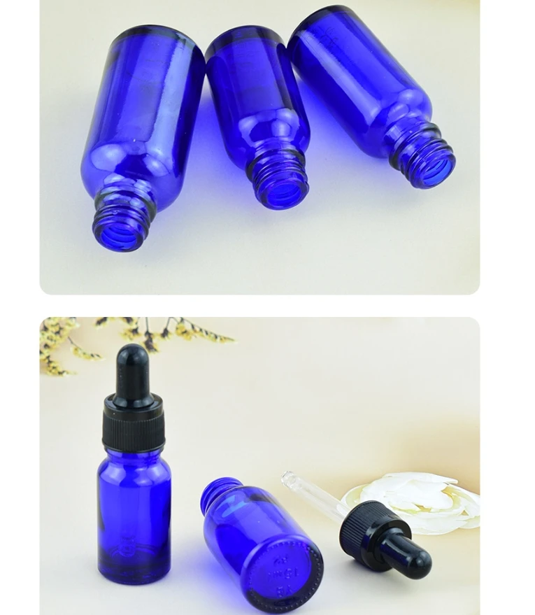 5ml 30ml 100ml Blue Essential Oil Bottle with Dropper Empty Glass Bottles for Cosmetics and Subpacking Sample Essence