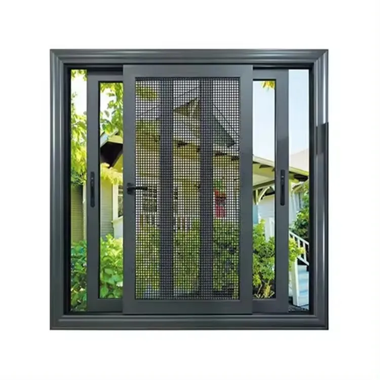 Hot sale hurricane proof aluminium profile glass sound proof sliding windows with mosquito net window designs for homes