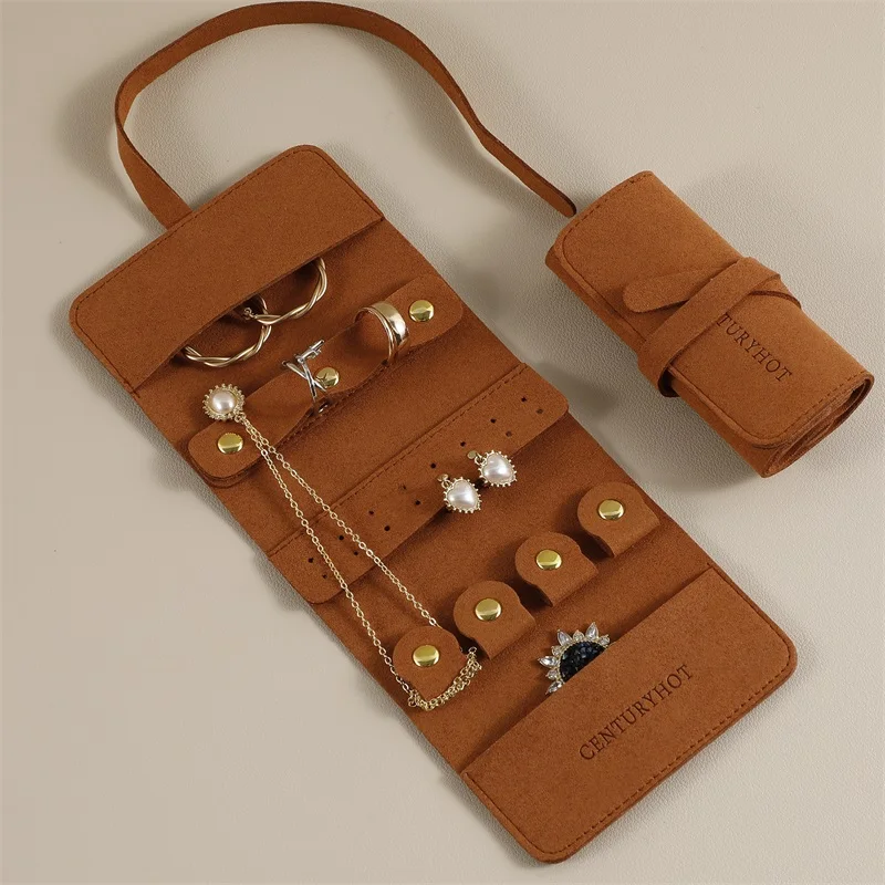 Foldable Velvet  Microfiber Jewelry Organizer Pouch Roll Bag Travel Leather Jewelry Pouch For Women