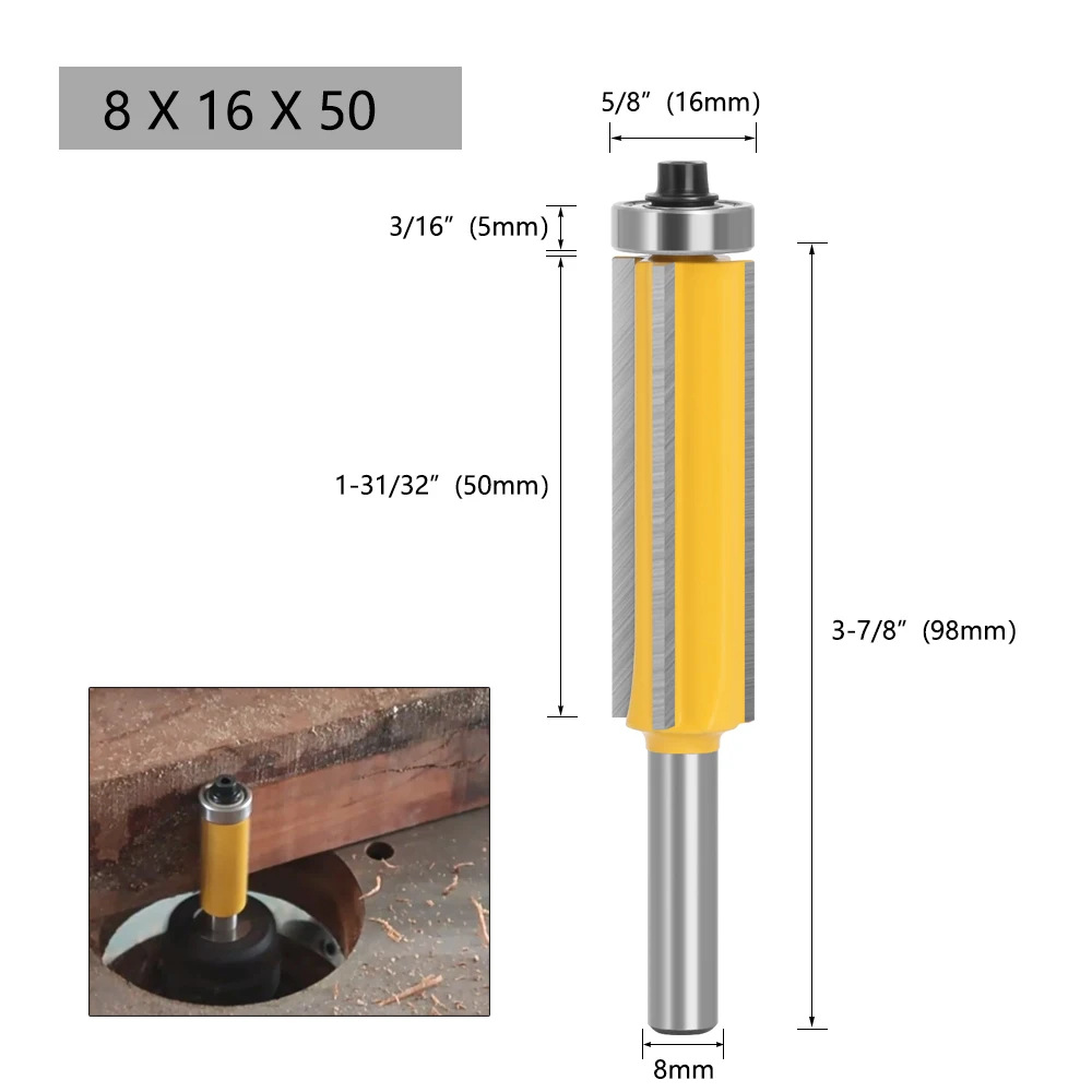 LAVIE 1pc 4 edg 8mm Shank Flush Trim Router Bit set Wood Cutter with Bearing Template Pattern Bit Milling Cutter -C C08023
