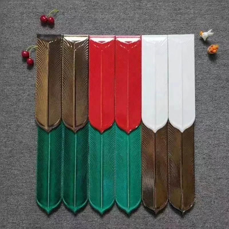 modern luxury 3d art 80x300mm feather tile ceramic iridescent tiles for indoor wall decor bar counter hotel background