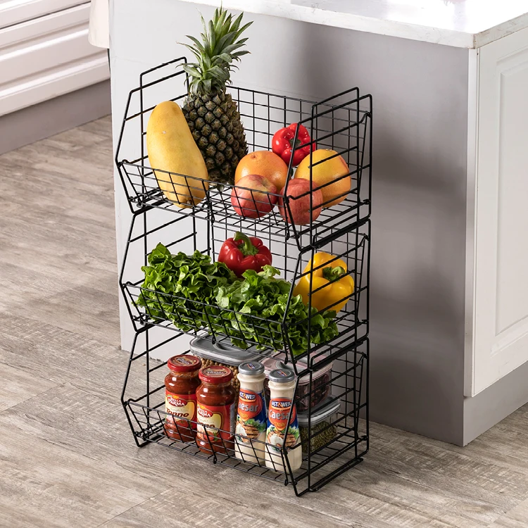 China Factory Production Holder Wire Baskets Storage Basket With Handle Folding And Stackable Rack