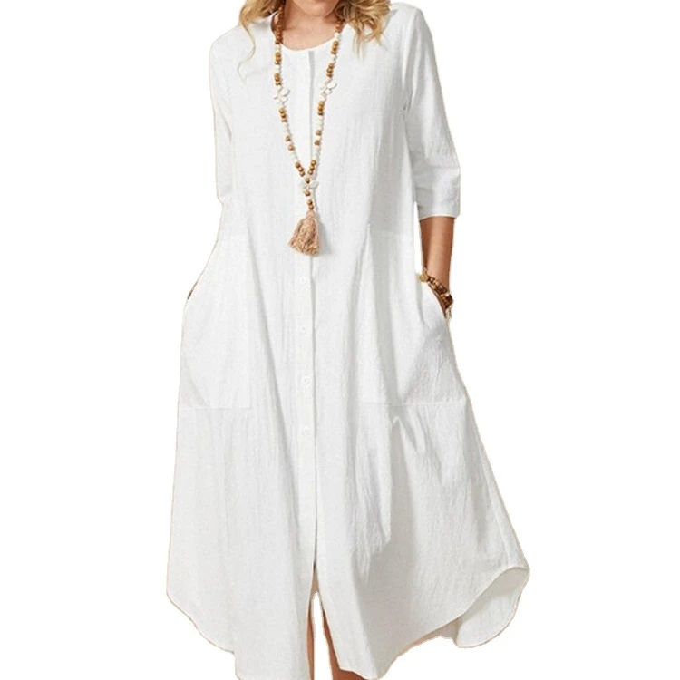 2022 весна/лето новый стиль женские 5-ти точечные рукава с круглым вырезом мусульманское платье Дубай однобортное платье однотонного цвета