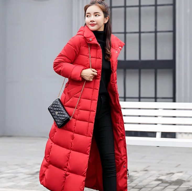 2020 winter new female long section over the knee slim thick coat large fur collar down cotton coat wholesale