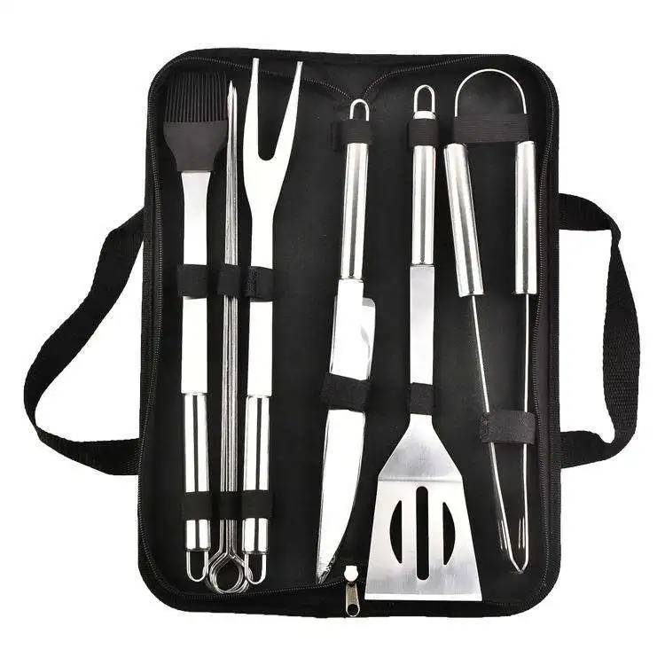 Easy Cleaning Handbag Portable Stainless Steel 6 Pcs BBQ Tools Set Barbecue Tool Kits