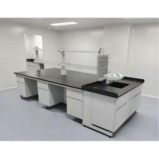 Epoxy Coated Steel Frame And Wood Laboratory Worktable With Lab PP Sink