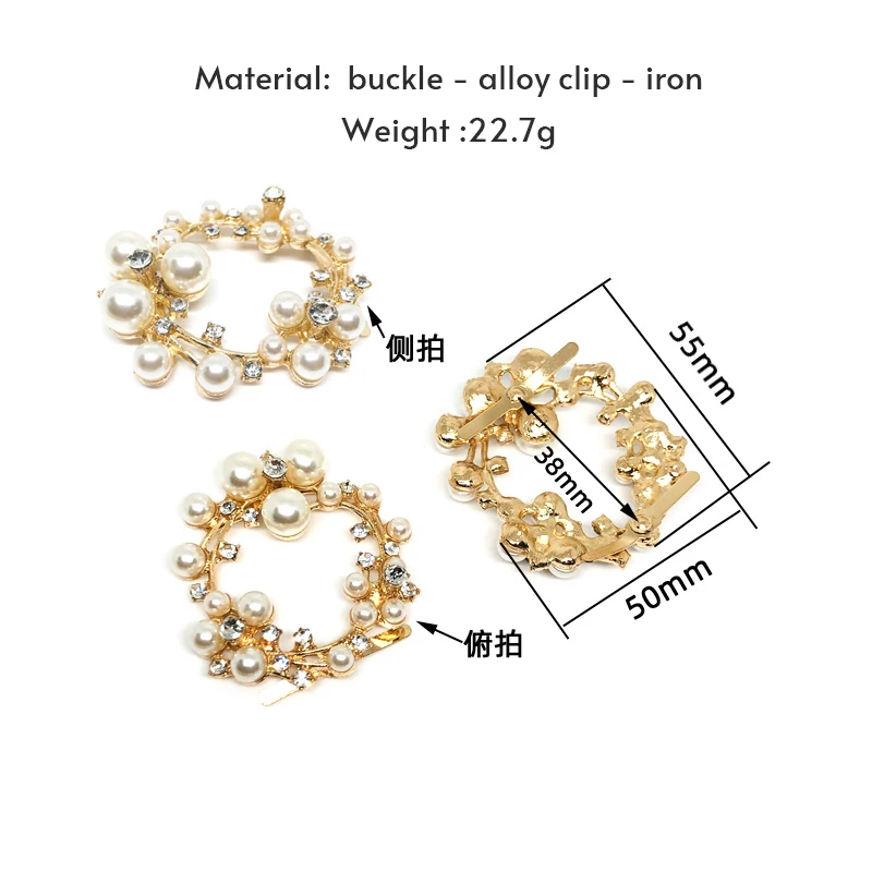 Fashion Bling Metal Pearl Shoe Part Clip square Heel Accessories Rhinestone Crystal Decoration