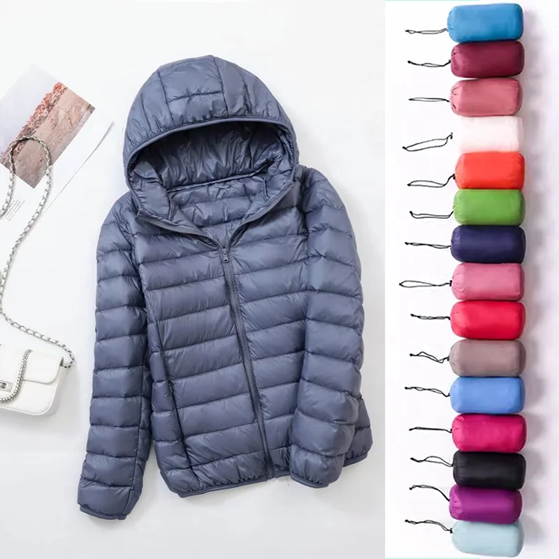 90% Ultra-light Plus Size Thin Down Jacket Women 2023 Autumn Winter Slim Short Hooded Warm White Duck Down Coat Women Outerwear
