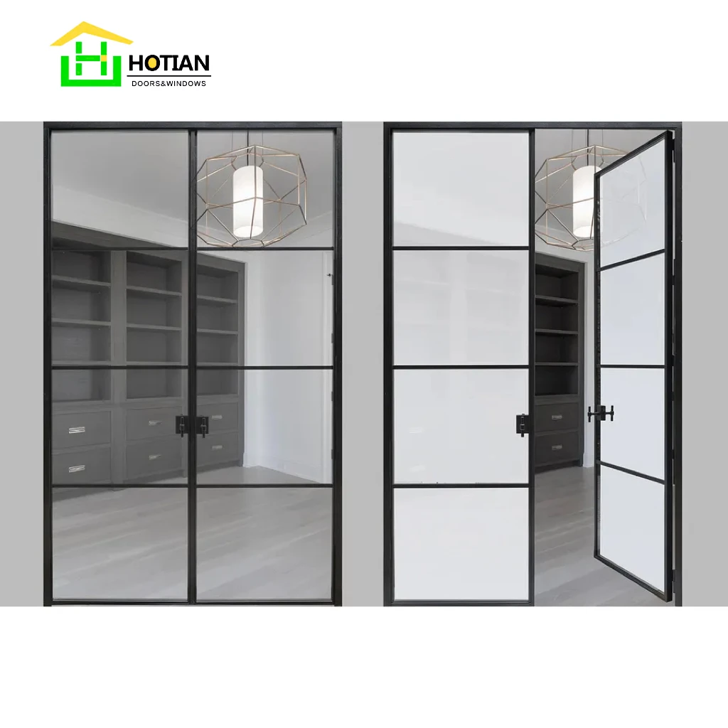 Most Popular Customized Interior Matte Black Steel Frame Tempered Glass Door for Office Building