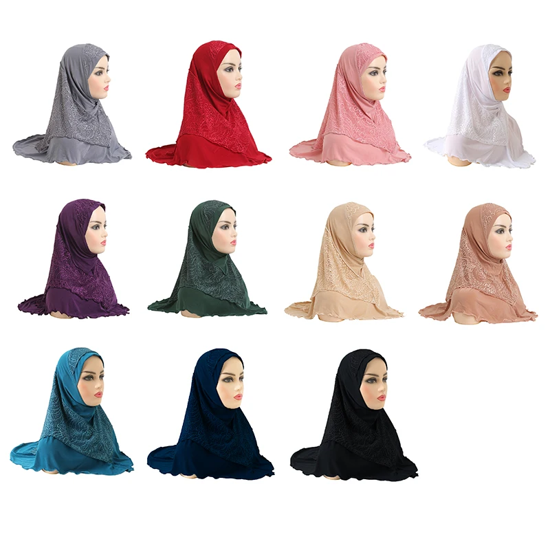 Wholesales Women Crystal Hemp Turban Hats Lace Splicing Muslim Head Wrap Hijab