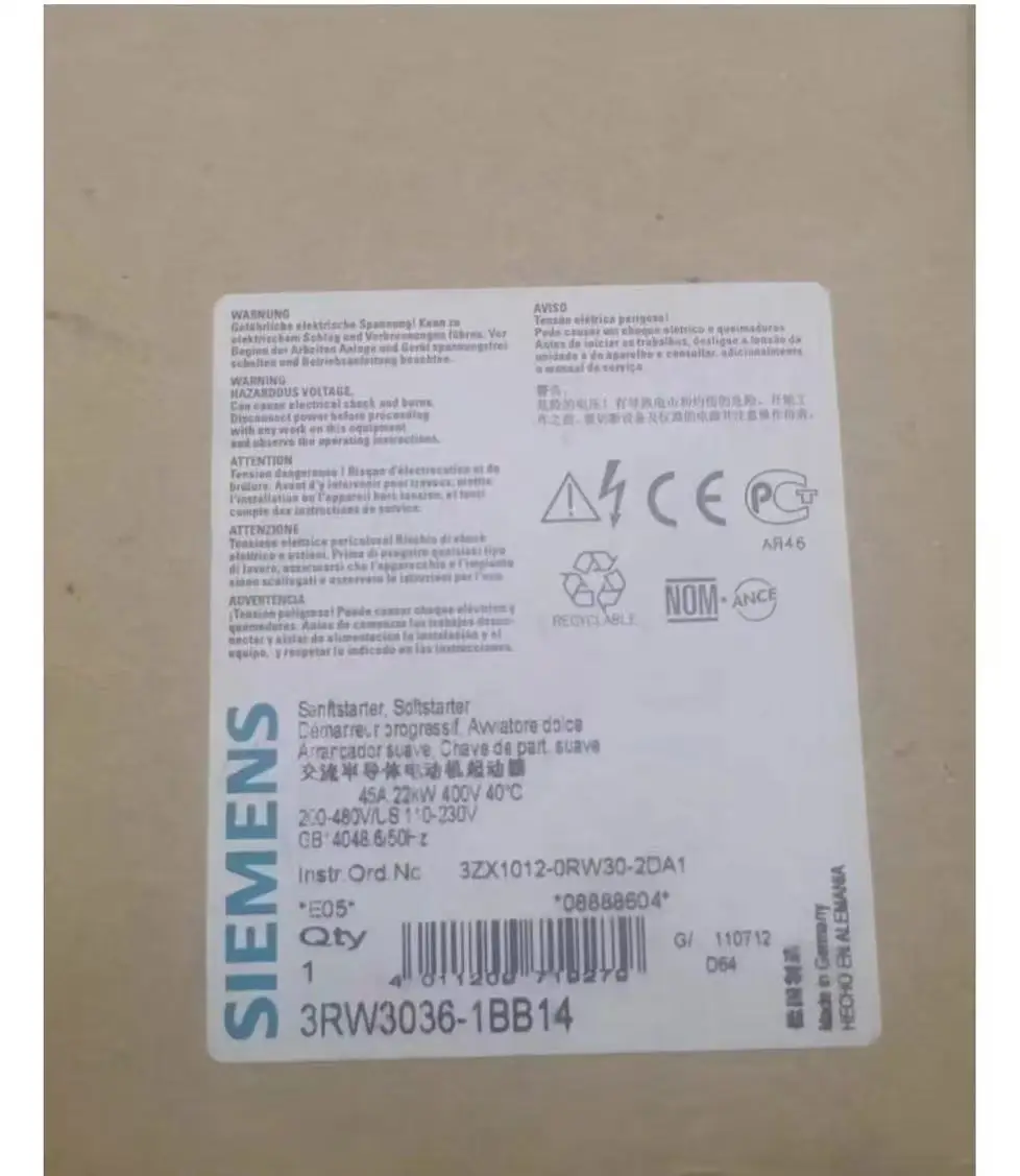 3RW3047-1BB14 SIRIUS, базовые характеристики, мягкий стартер S3 106 A 55 кВт/400 В 3rm30471BB14