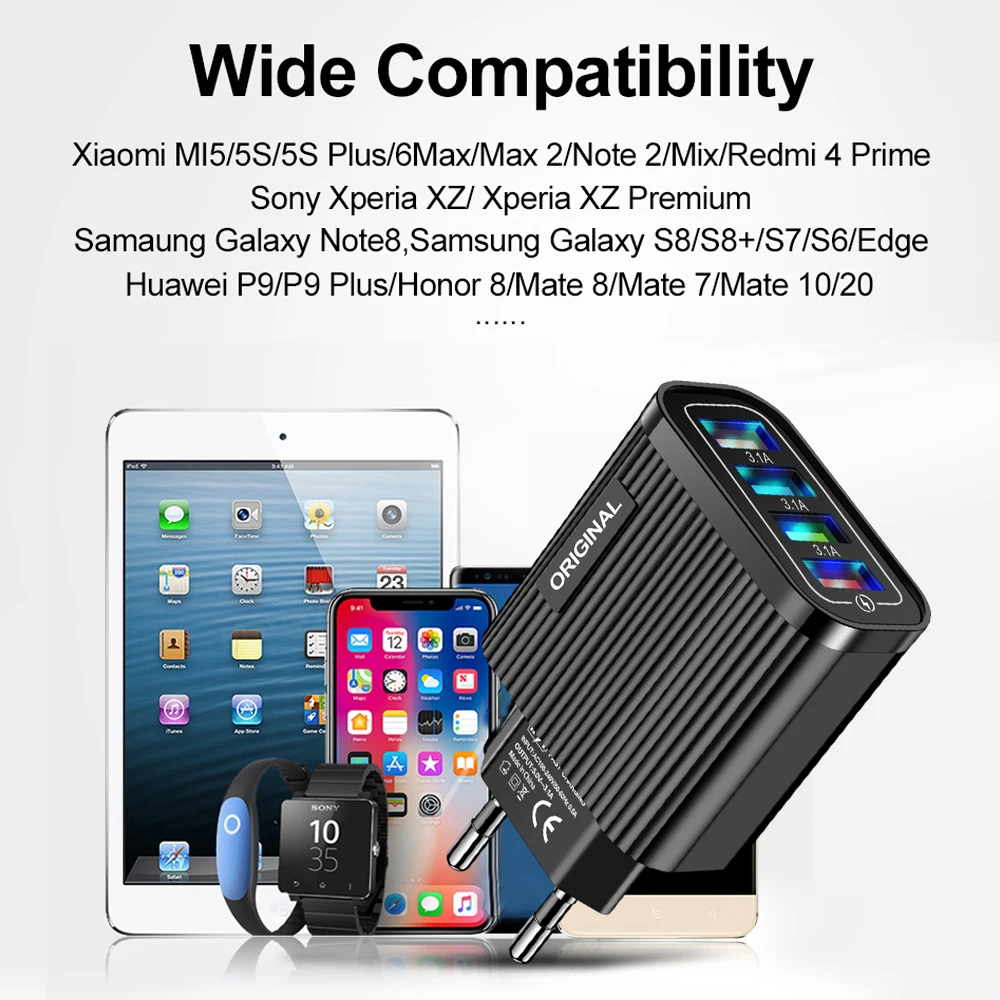Hot New Products 4 Port Quick Charge Qc3.0 18w 5v 3.1a Usb 4 Wall Adapter Smart Charger