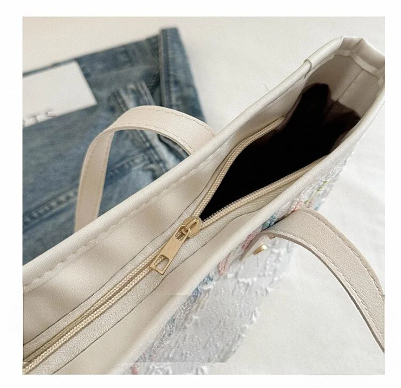 High Quality Large Inwrought Canvas Tote Bags for Ladies with Rainbow Colors