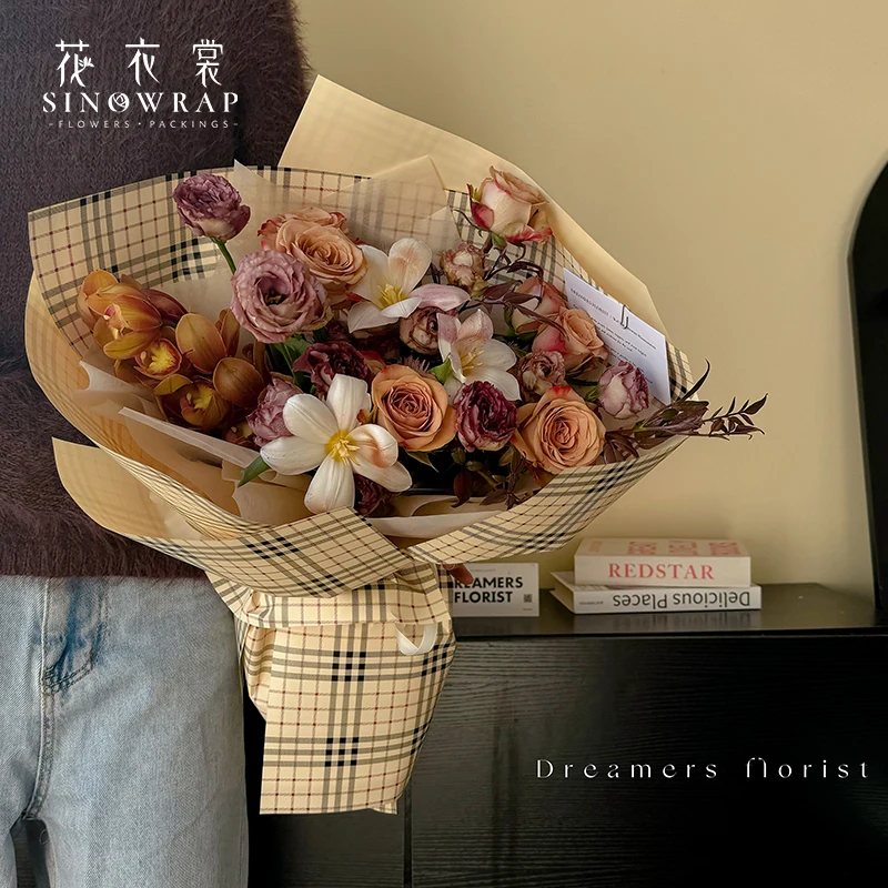 2024 New Arrival plaid print korea paper flower wrapping paper