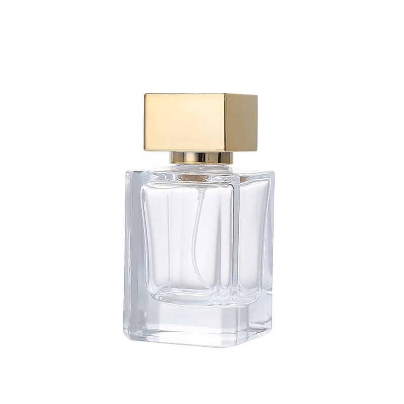 High quality luxury square design 30ml 50ml glass empty customized Spray Perfume Bottle with lid