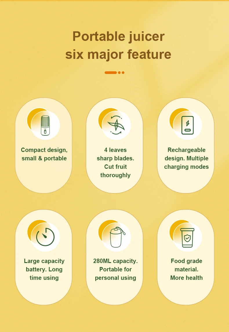 Portable USB Rechargeable Juice Blender Wireless Fruit Extractor Travel Juice Maker Mini Portable Blender Cup