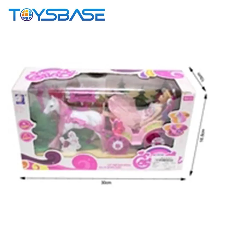 Beauty children toy horse princess carriage with doll