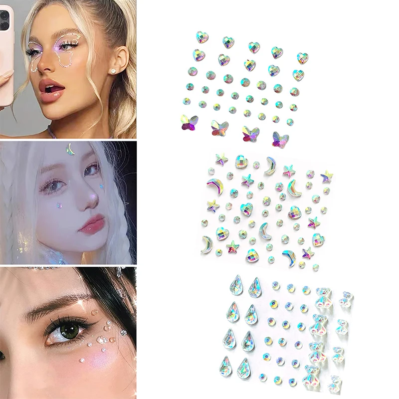 New Design 26 Styles Single Glued DIY Eye Jewel Stickers Forehead Face Crystal Rhinestone Acrylic Gems Decorative Stickers