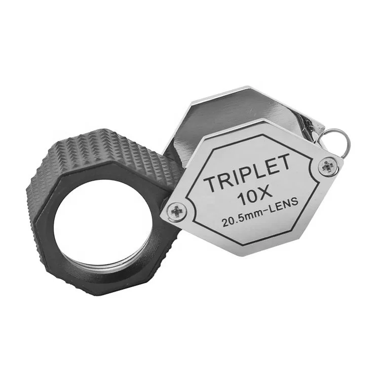 10X Jewelry Hexagonal Loupe Foldable Pocket Magnifier 20.5mm Triplet Optical Lens Diamond Gemstone Identification Tools