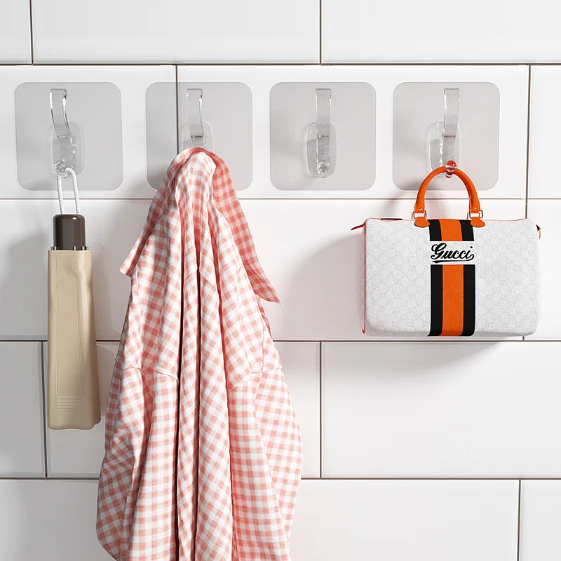 Modern Heavy-Duty Transparent Wall-Mounted Coat Hooks Self-Adhesive Strong Plastic Coat Hanger Hook Bathroom Kitchen Living Room