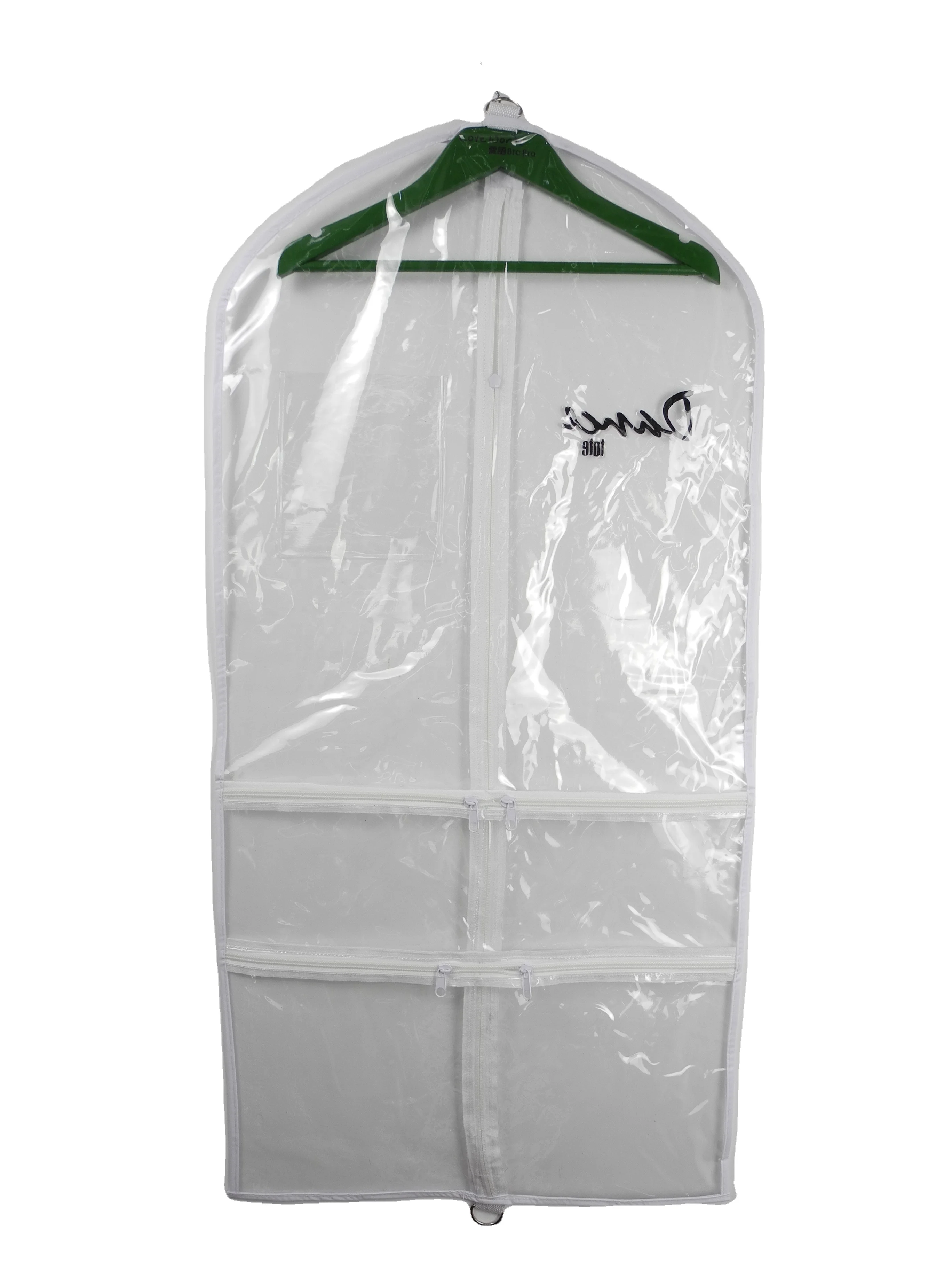 clear pvc dance costume garment bag with pockets dance garment bag personalized Clear Garment Bag with ID Pocket