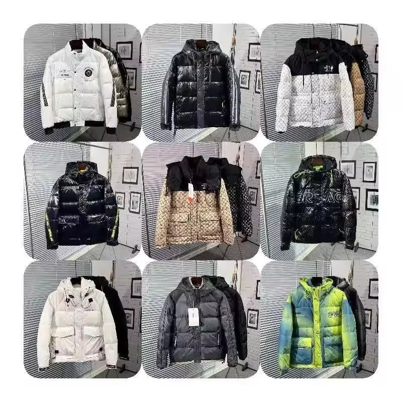 Custom OEM fashion design winter nylon fabric zipper hood shiny bubble coat silver metal down jacket men