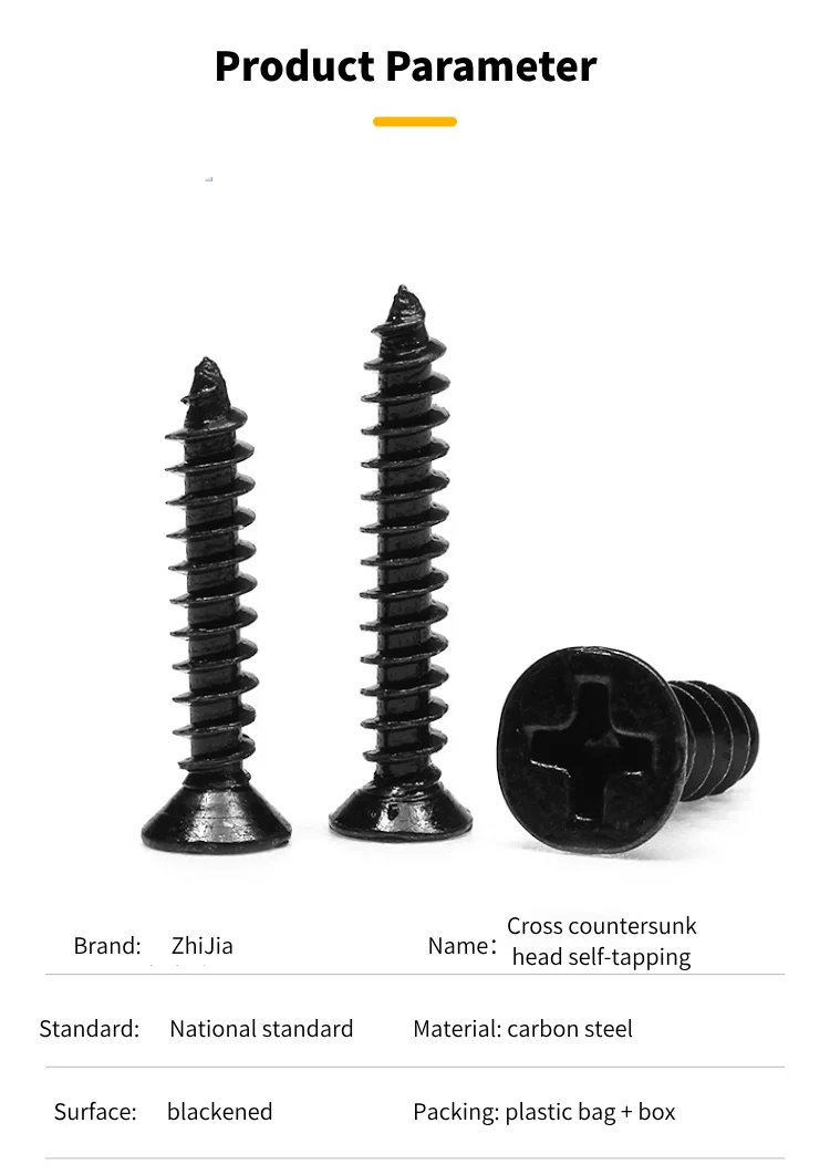 ZhiJia Factory Custom manufacturers zinc black self-tapping screws black screw metal